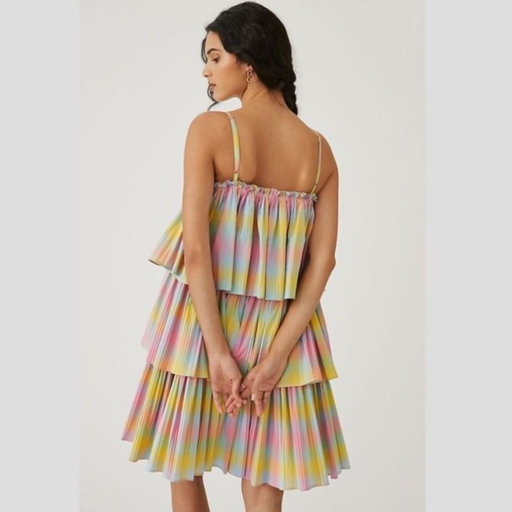 Anthro Beatrice B Tiered Babydoll Dress 6 NWT Pastel Rainbow - Picture 3 of 14
